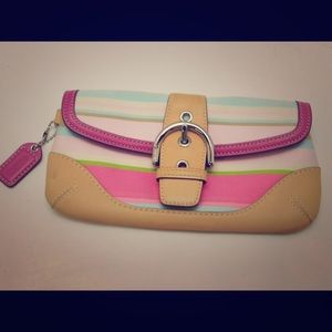 Authenticated Coach Multicolored Striped Clutch